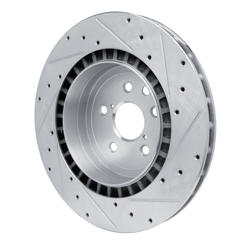 Lexus IS F Brake Rotor (1) - Rear Left - R1 Concepts - Drilled & Slotted - Silver - `08-`14